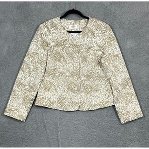 Talbots Jacket Blazer Womens16 Taupe Cotton Blend Animal Print Career Wedding